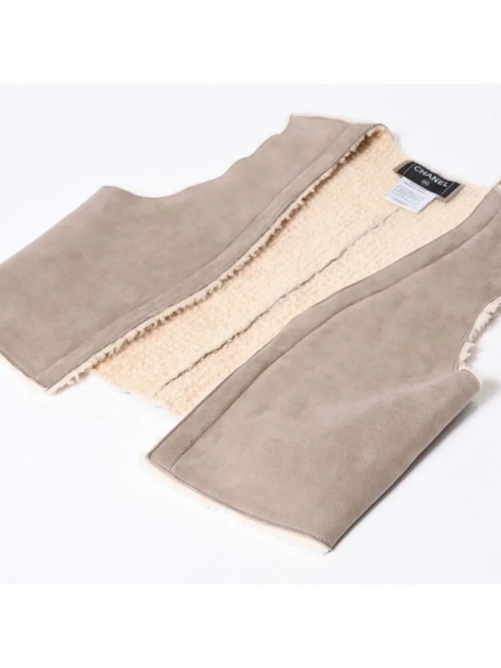 Chanel Shearling Vest CC Logo Wool Brown Beige Archive 4 34
